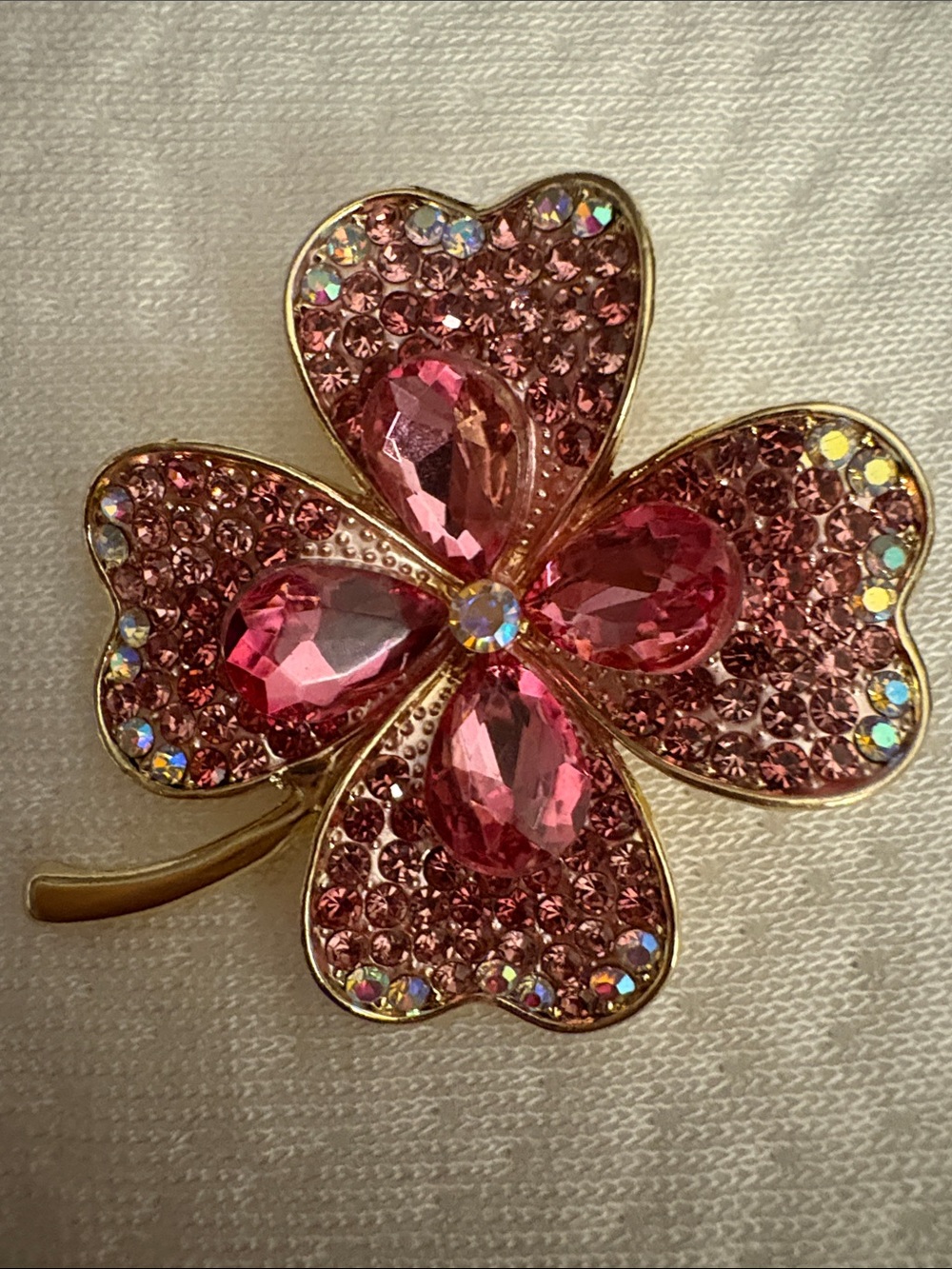 Pink Crystal Clover Brooch - Women's Jewelry